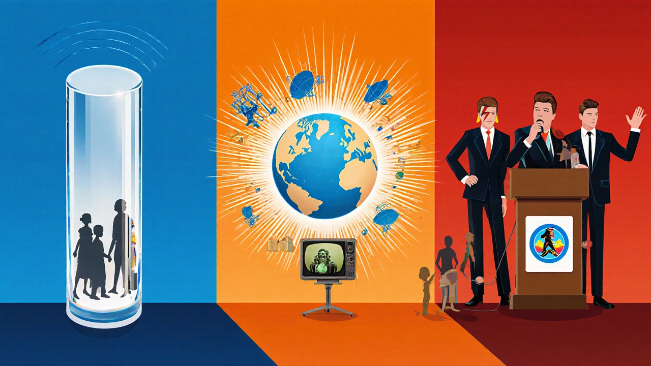 Illustration of three pillars: clear mission, global broadcast, and celebrity ambassadors.