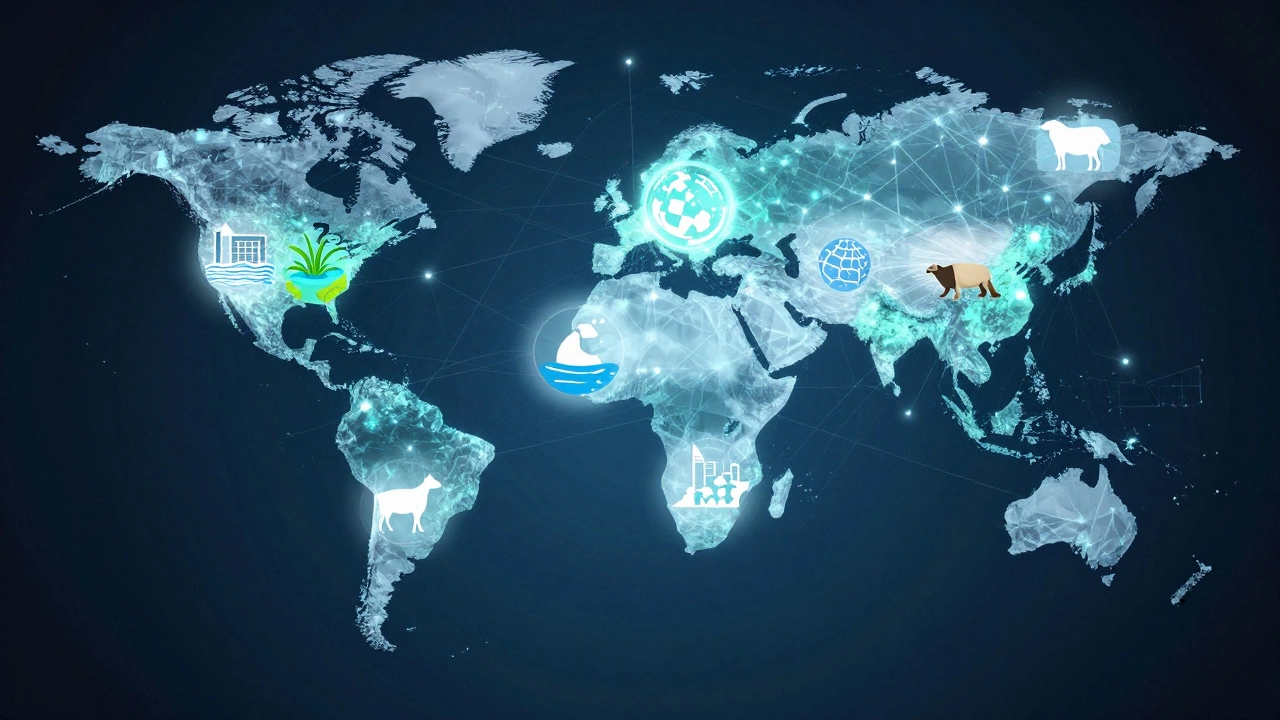 Global network of activists connected by glowing threads forming Earth