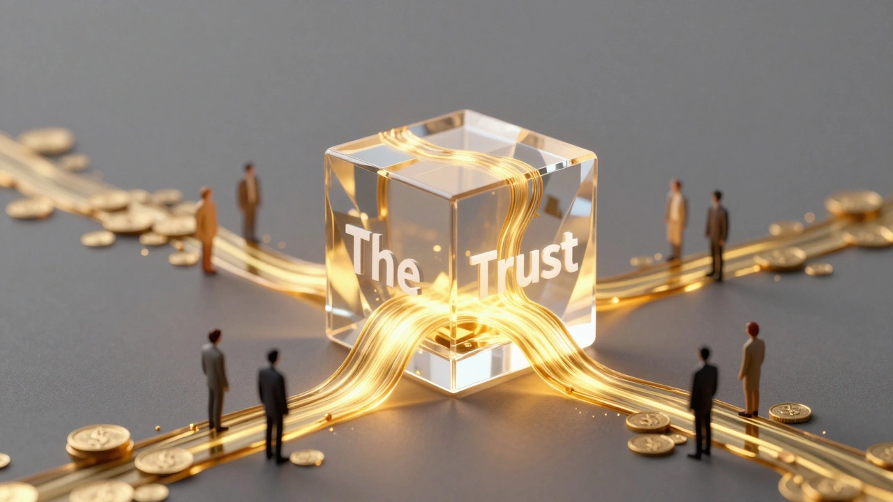 Conceptual illustration of gold light flowing through a trust to beneficiaries