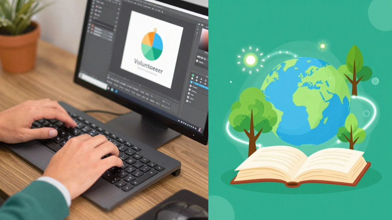 Split screen showing digital skills and global impact