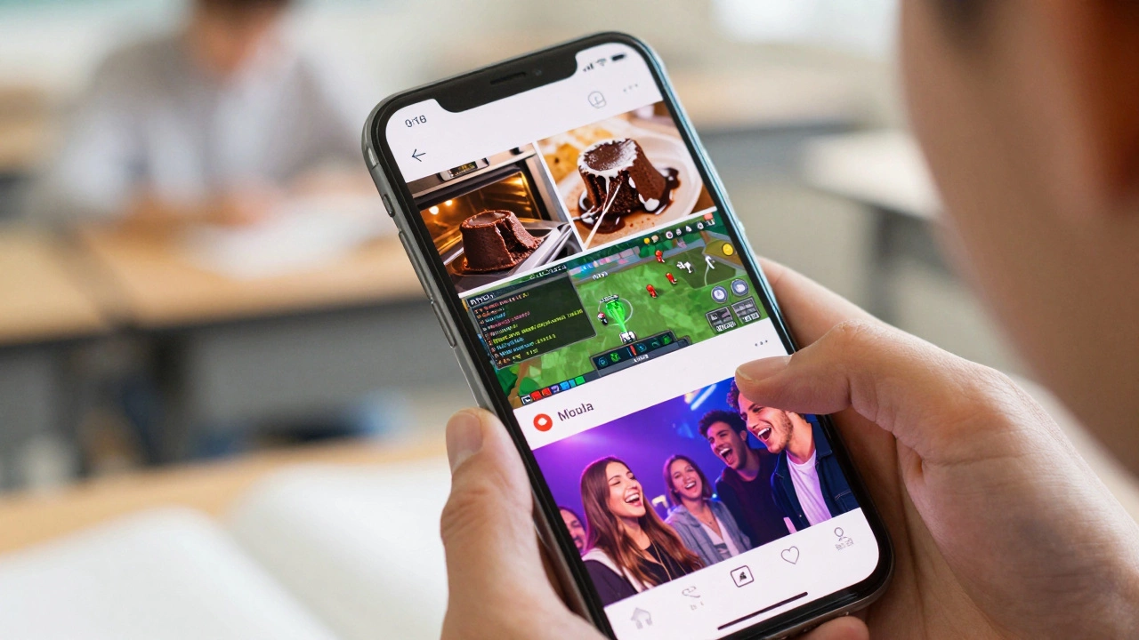 Student viewing engaging club videos on smartphone social media feed