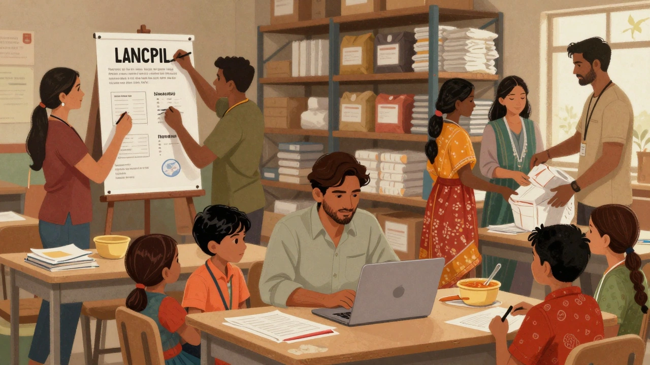 Diverse group using specific skills to help a community organization
