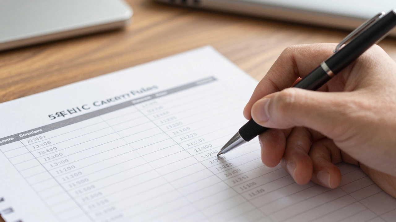 Hand checking off items on a financial tracking spreadsheet