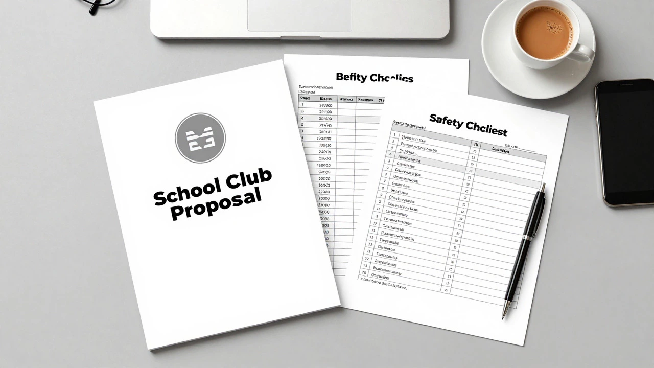 Organized club proposal documents on a desk