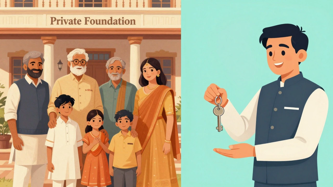 Split image showing generational legacy vs immediate charity impact