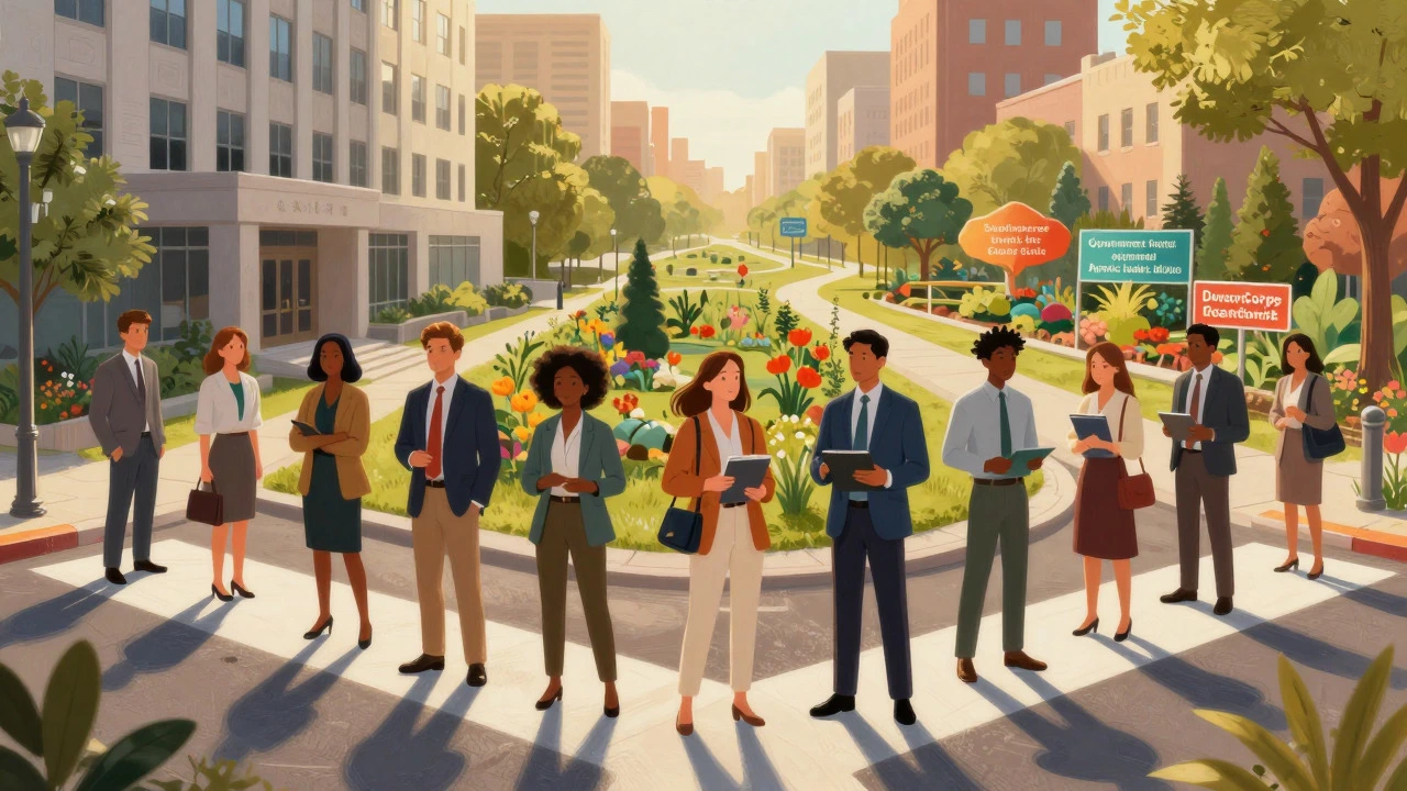 Young professionals choosing between corporate career and community service paths