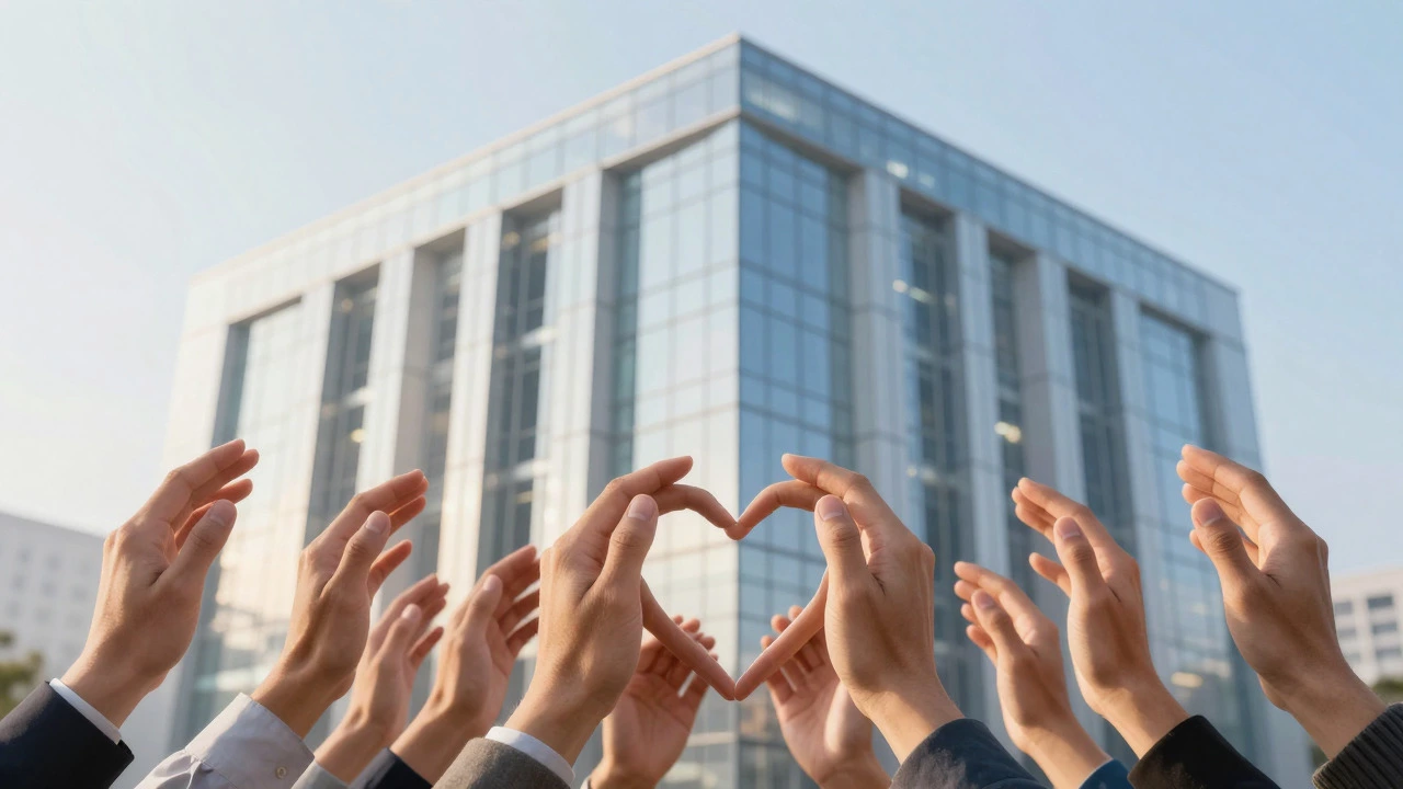 Artistic concept showing hands transforming into pillars for a glass structure