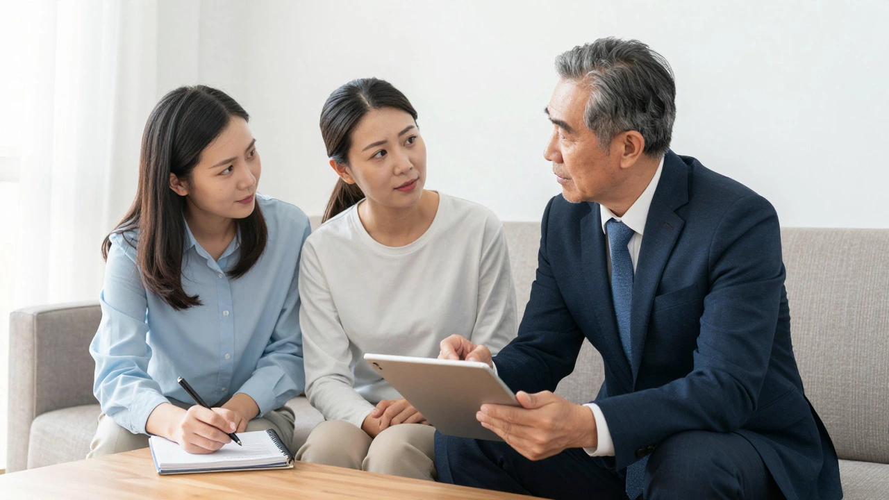 Family consulting with an attorney about caregiving finances