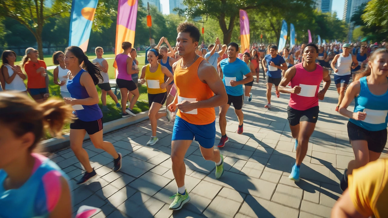 Runners participating in a charity marathon in a city park